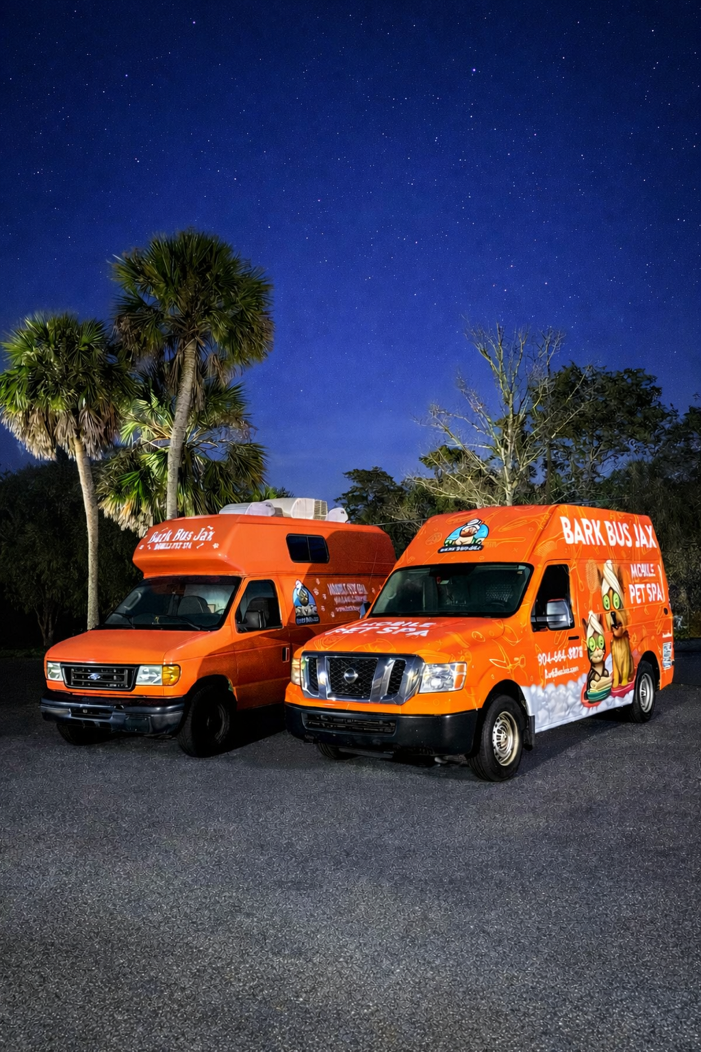 Bark Bus Jax van parked in front of a home